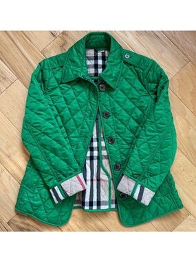Burberry Brit Jacket Diamond Quilted Nova Check Plaid Green Classic Size Large